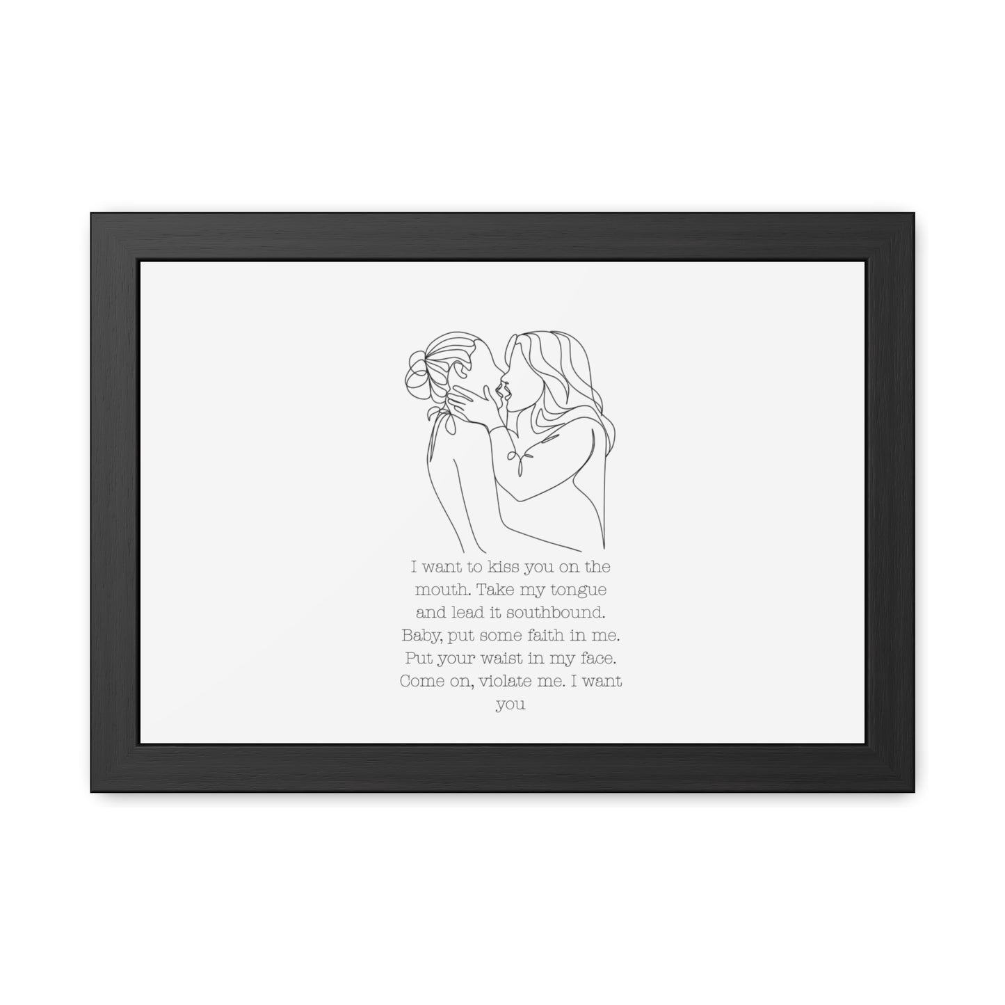 Two Girls Kissing Romantic Framed Poster with Passionate Quote Lesbian