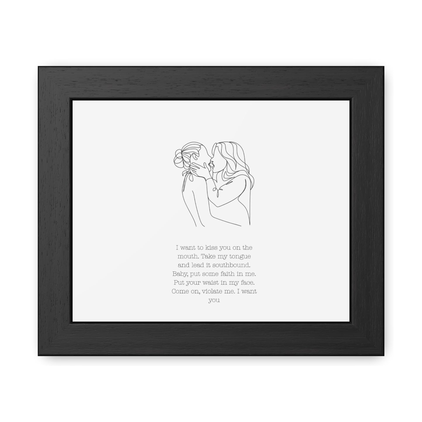 Two Girls Kissing Romantic Framed Poster with Passionate Quote Lesbian