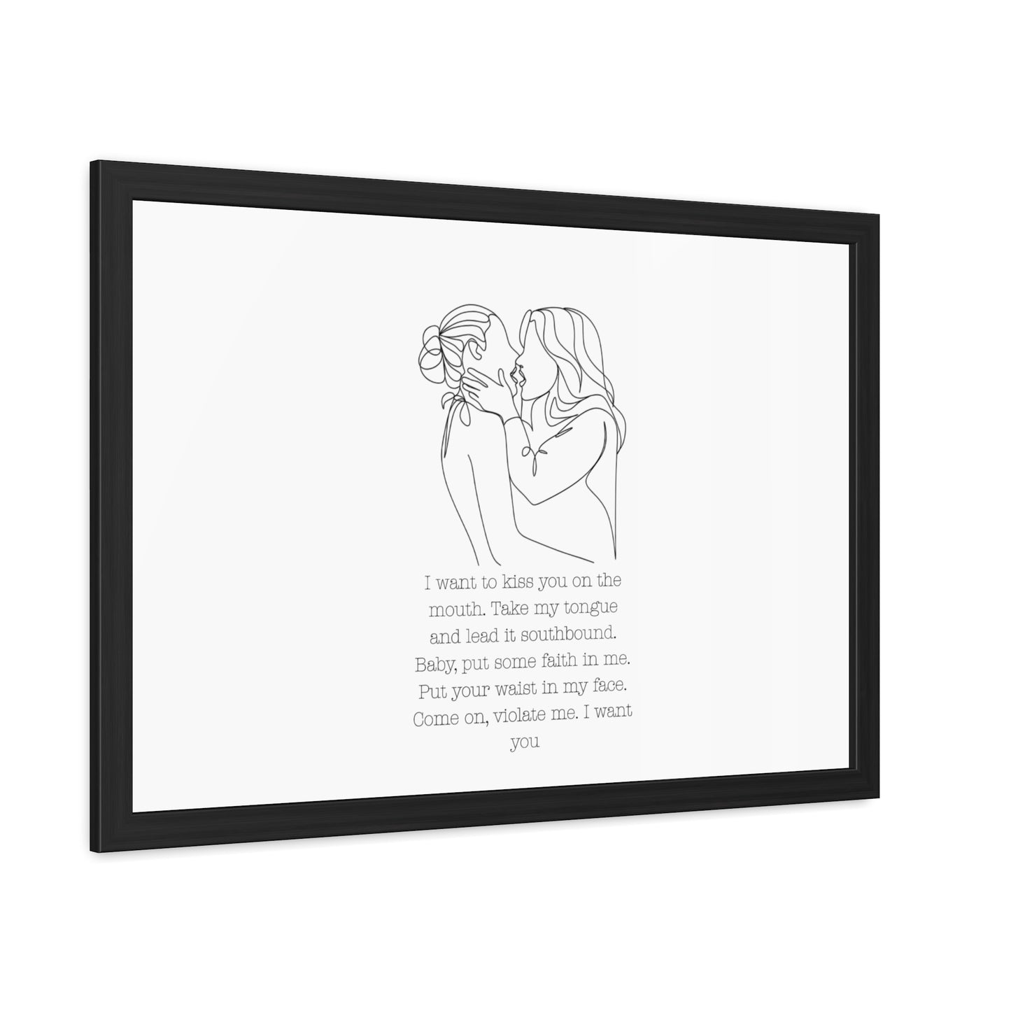 Two Girls Kissing Romantic Framed Poster with Passionate Quote Lesbian