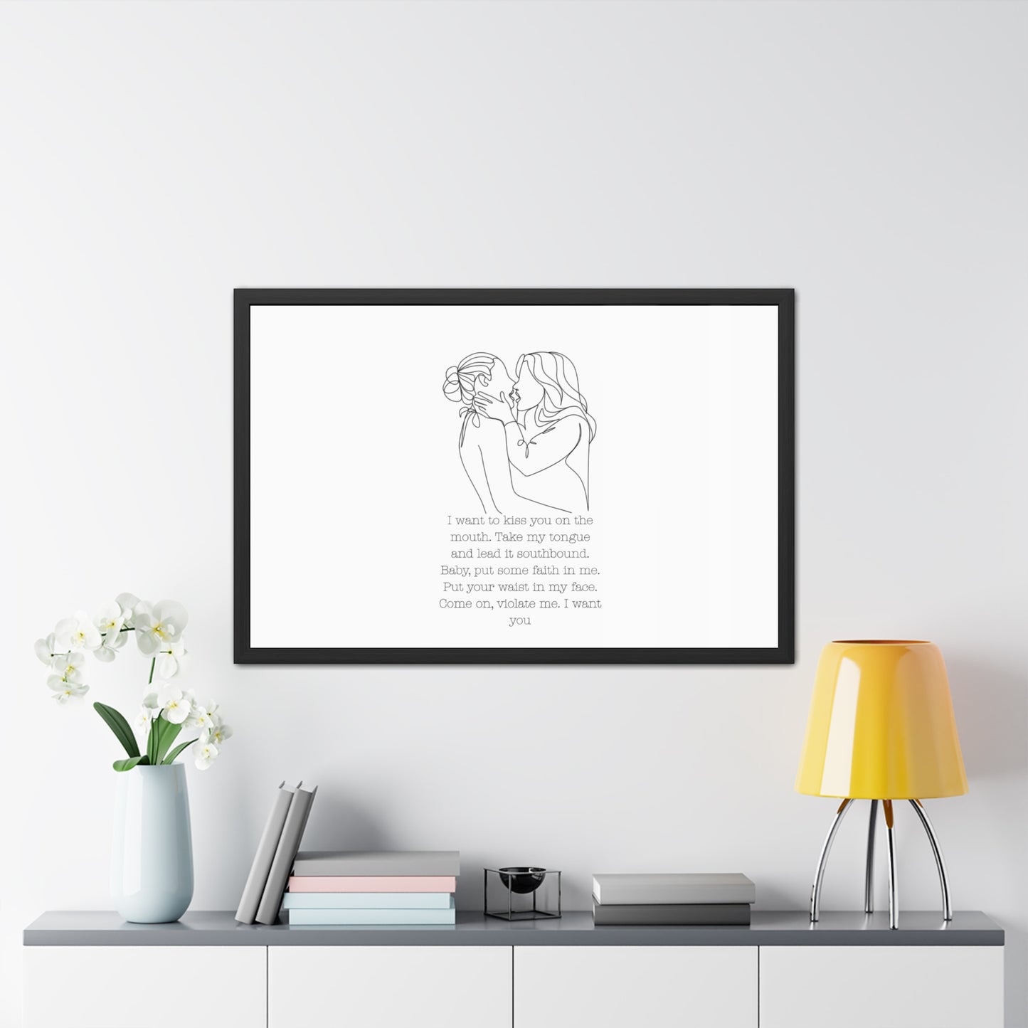 Two Girls Kissing Romantic Framed Poster with Passionate Quote Lesbian