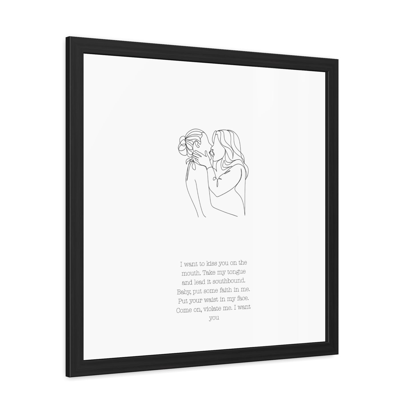 Two Girls Kissing Romantic Framed Poster with Passionate Quote Lesbian