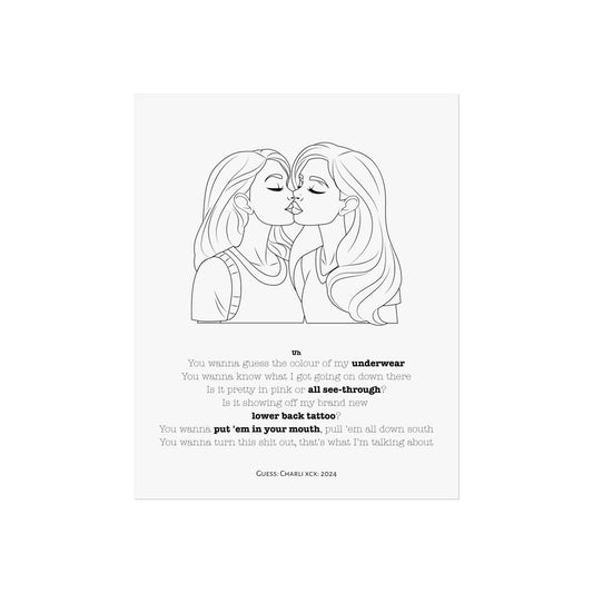 Lesbian kiss art Charli xcx lyric Playful Fine Art Poster - Cheeky Kiss Design
