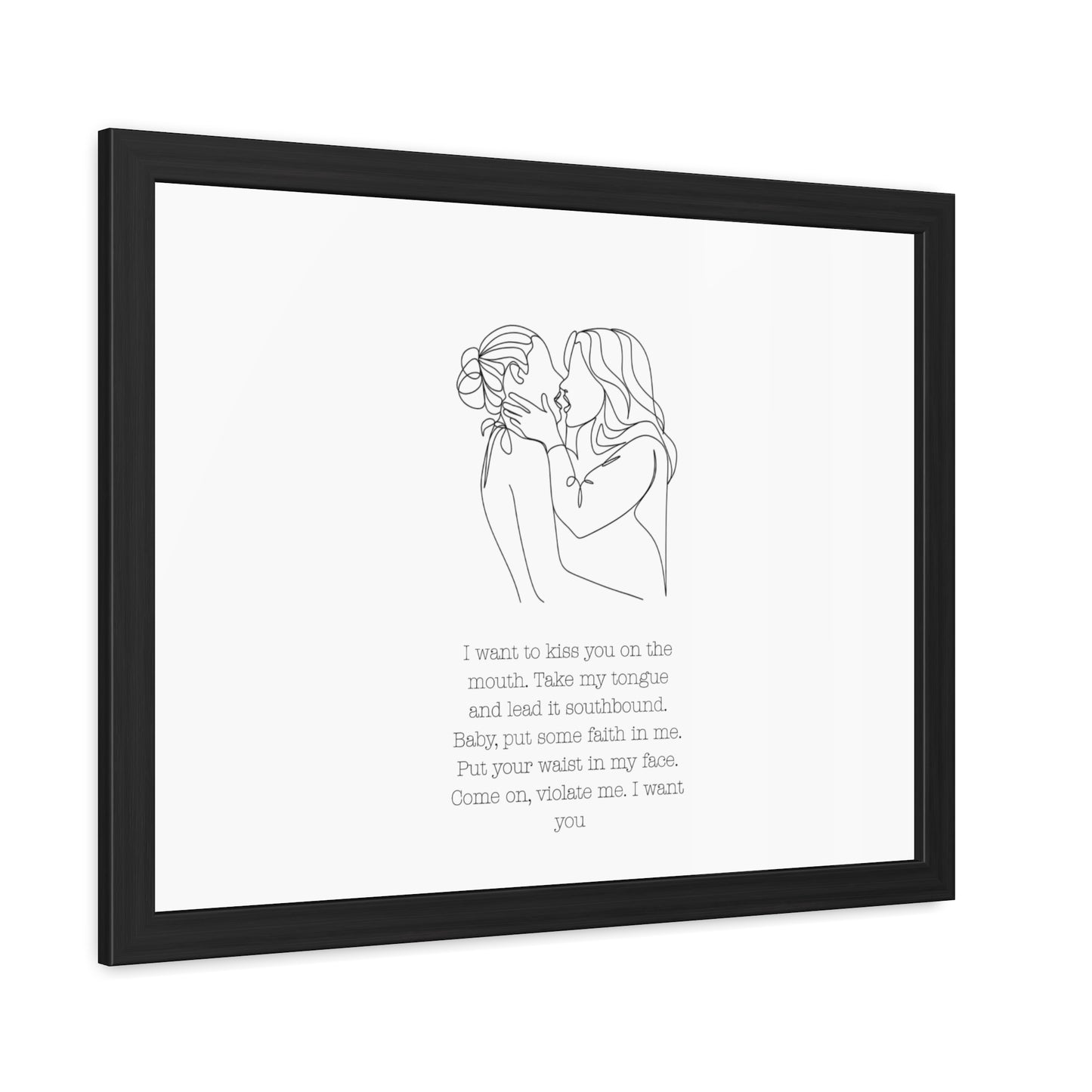 Two Girls Kissing Romantic Framed Poster with Passionate Quote Lesbian