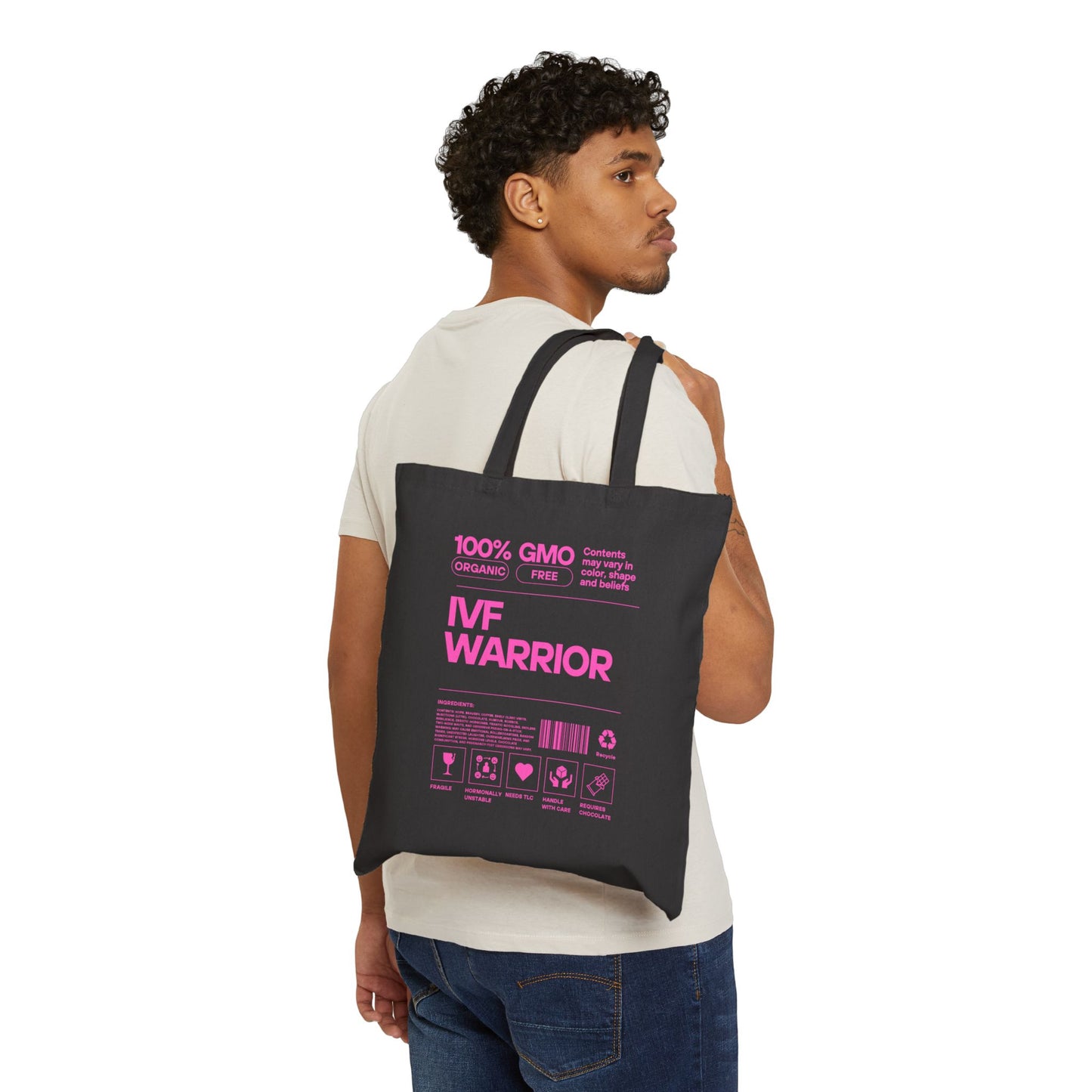 IVF Warrior Cotton Canvas Tote Bag, Infertility Awareness Gift, TTC Supportive Reusable Shopping Bag, Fertility Treatment Advocacy Purse,
