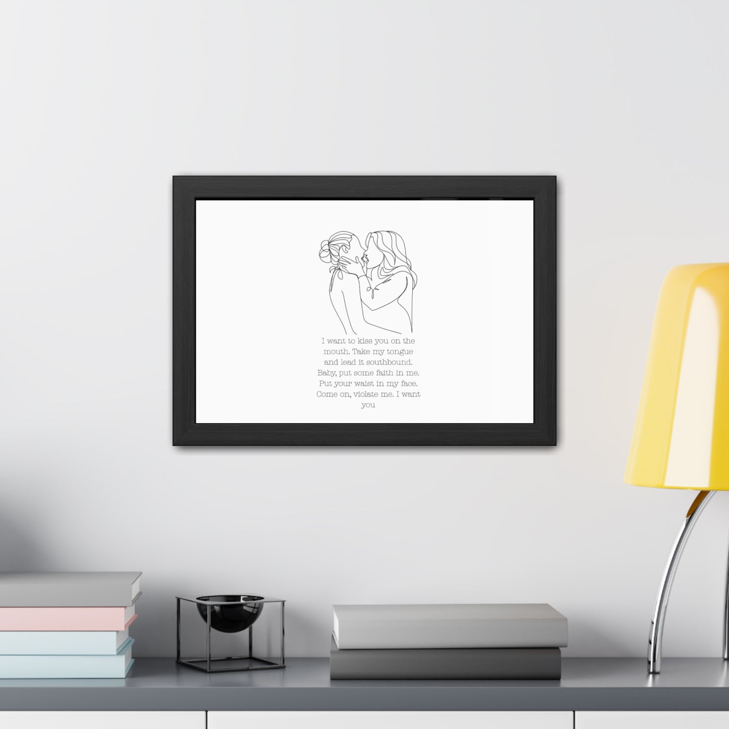 Two Girls Kissing Romantic Framed Poster with Passionate Quote Lesbian