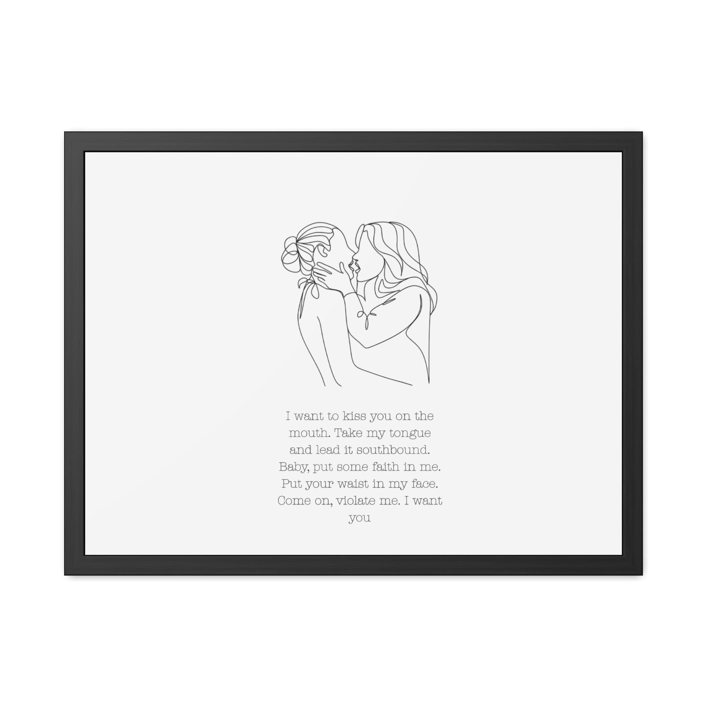 Two Girls Kissing Romantic Framed Poster with Passionate Quote Lesbian