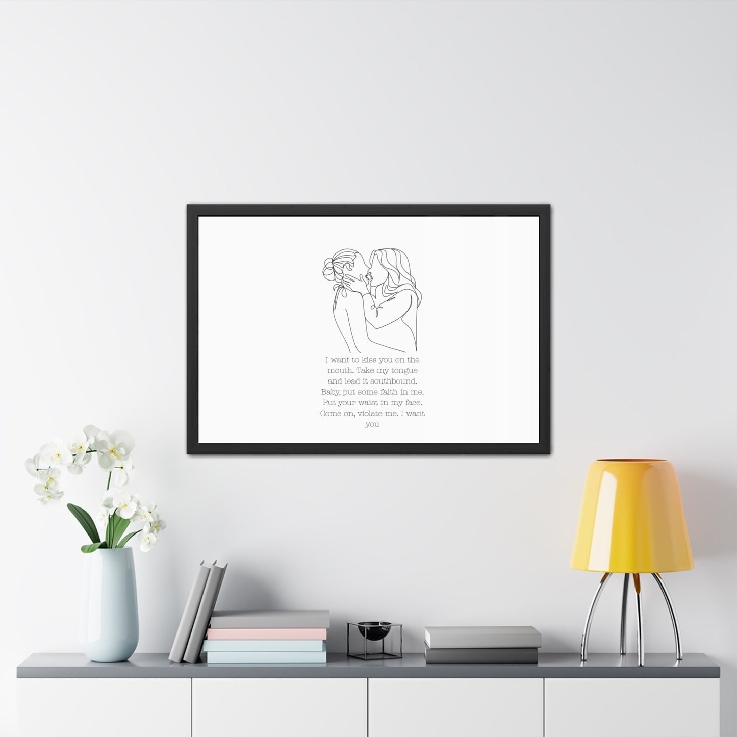 Two Girls Kissing Romantic Framed Poster with Passionate Quote Lesbian