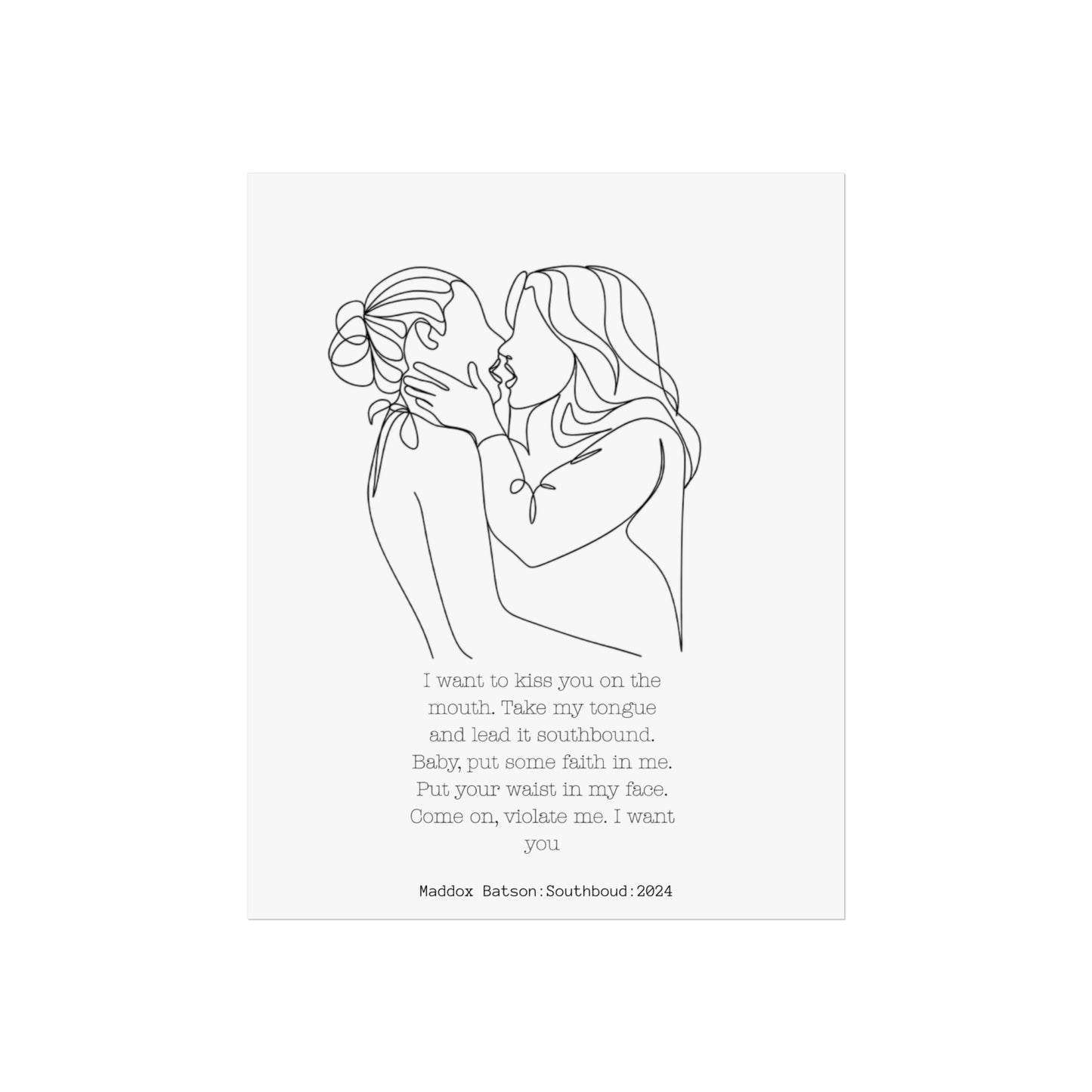 Lesbian Kiss - Two Girls club LGBTQ Minimalist Love Fine Art Poster - Romantic Home Decor