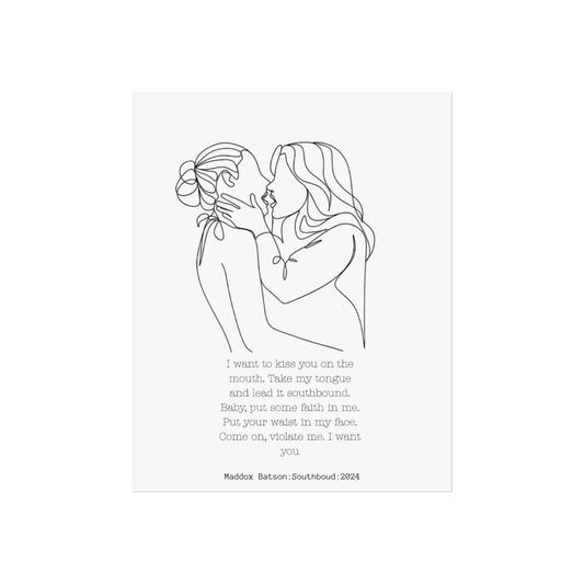 Lesbian Kiss - Two Girls club LGBTQ Minimalist Love Fine Art Poster - Romantic Home Decor