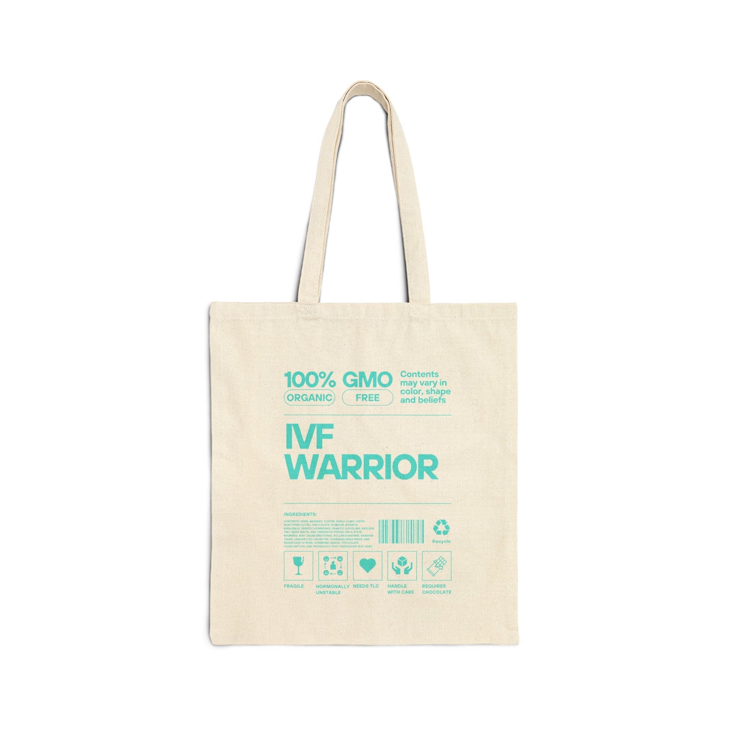 IVF Warrior Cotton Canvas Tote Bag, Inspirational Gift, Eco-Friendly Shopping Bag, Support for IVF Journey, Reusable Tote for Everyday Use,