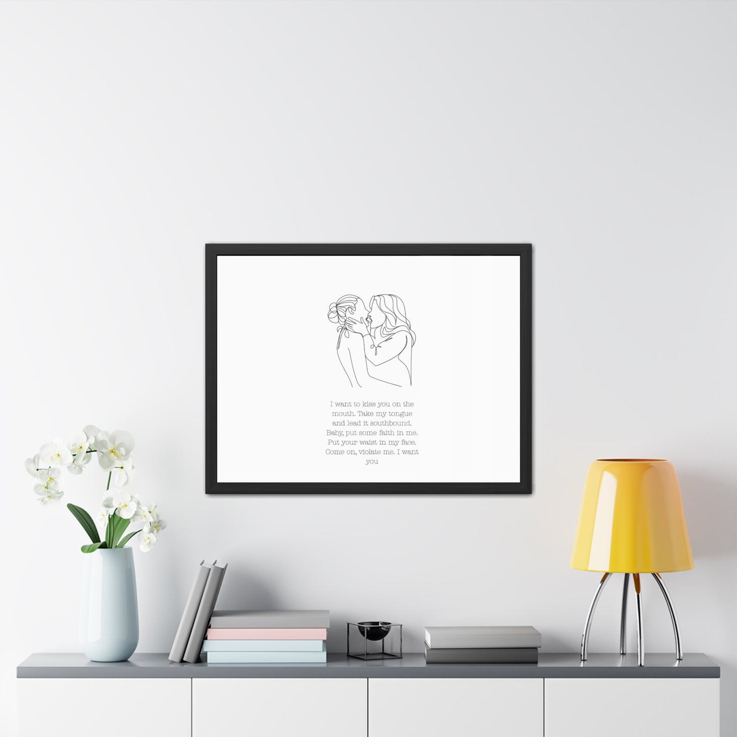 Two Girls Kissing Romantic Framed Poster with Passionate Quote Lesbian
