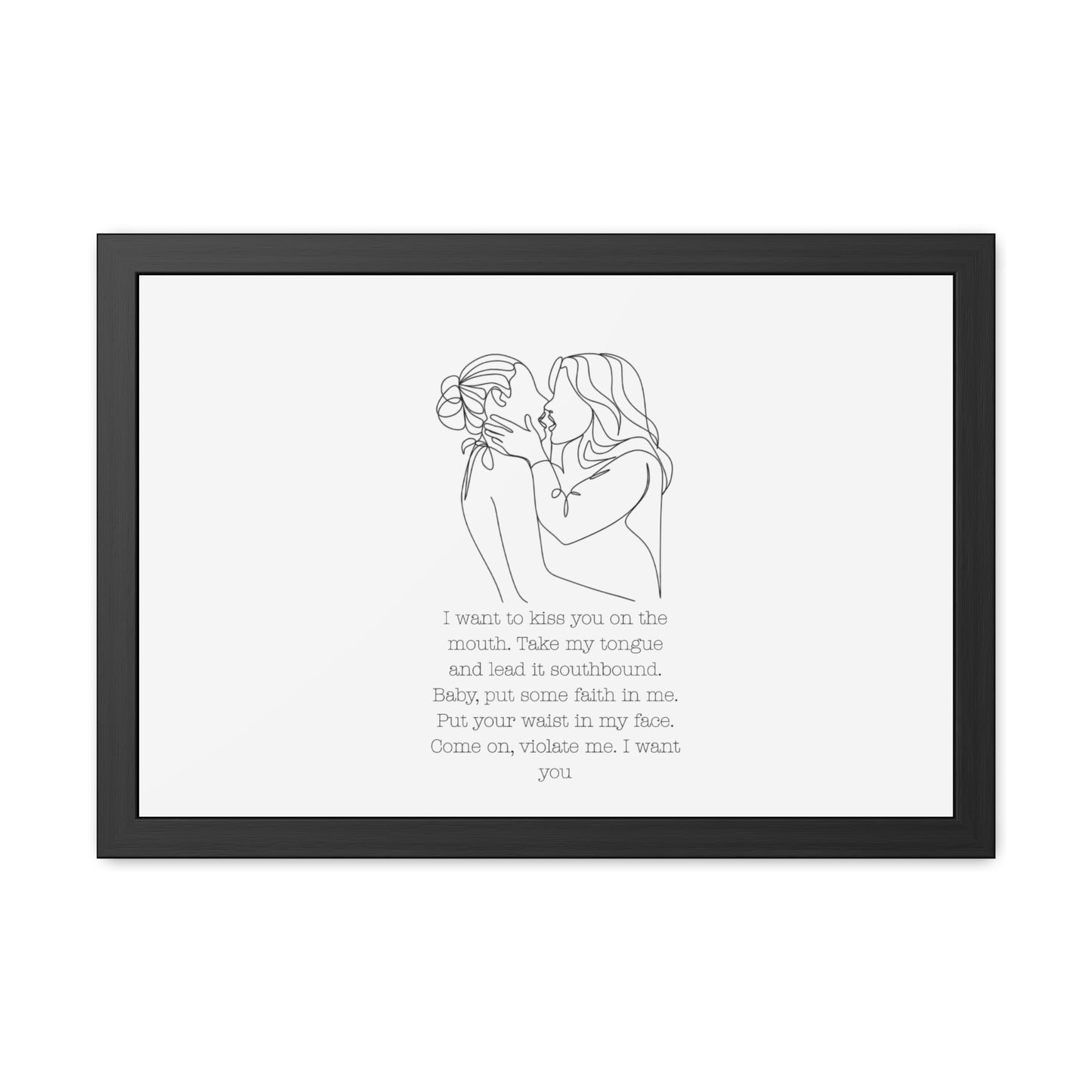 Two Girls Kissing Romantic Framed Poster with Passionate Quote Lesbian