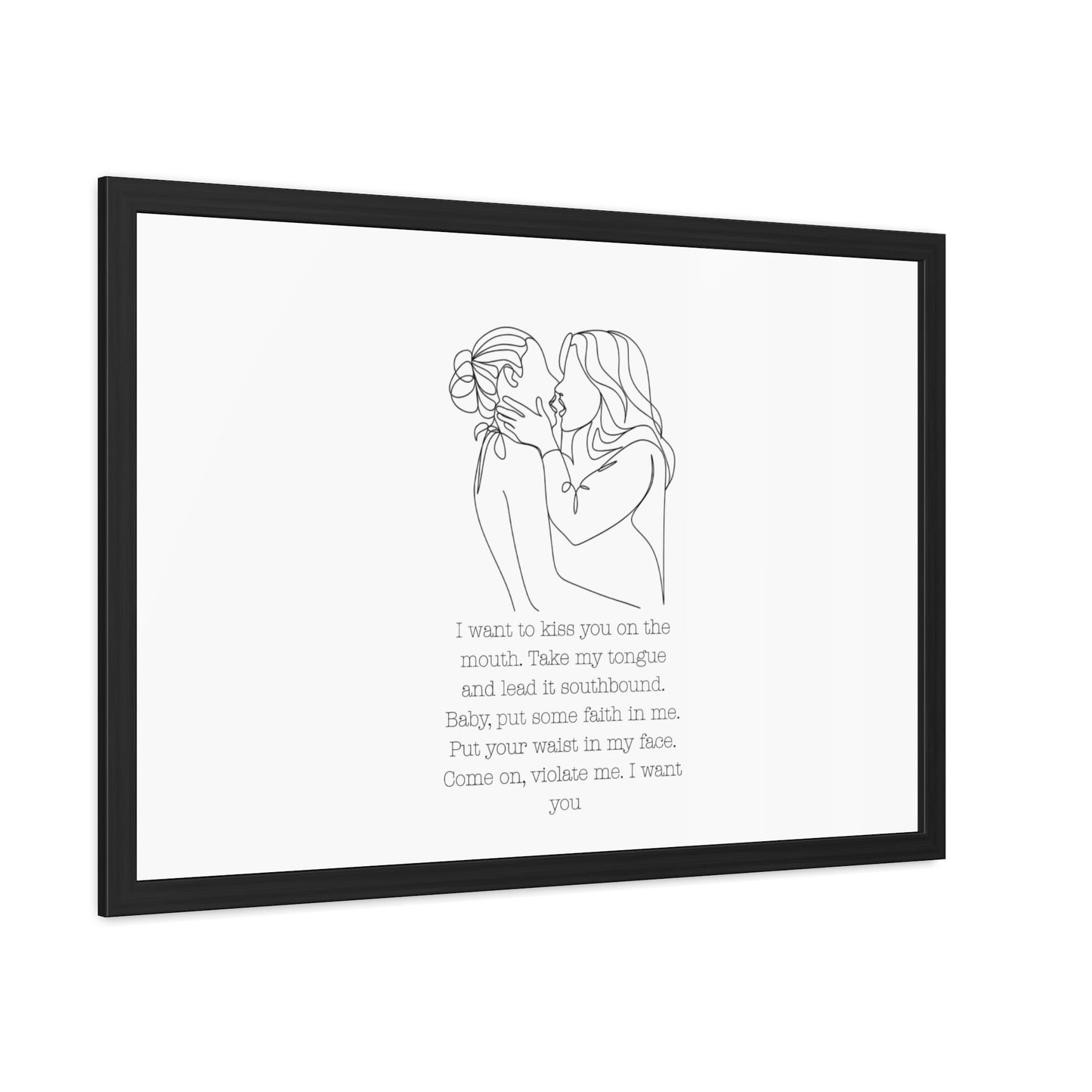 Two Girls Kissing Romantic Framed Poster with Passionate Quote Lesbian