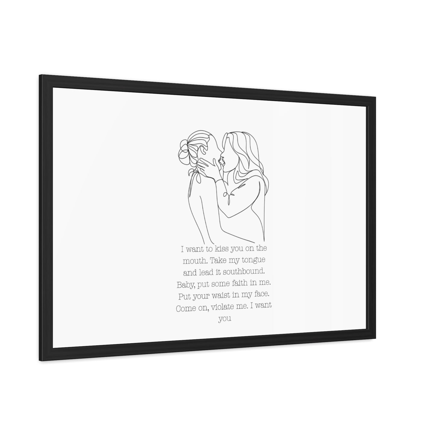 Two Girls Kissing Romantic Framed Poster with Passionate Quote Lesbian