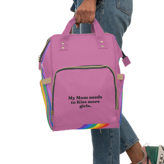 Gay Mum Diaper Backpack with Fun Warning Design