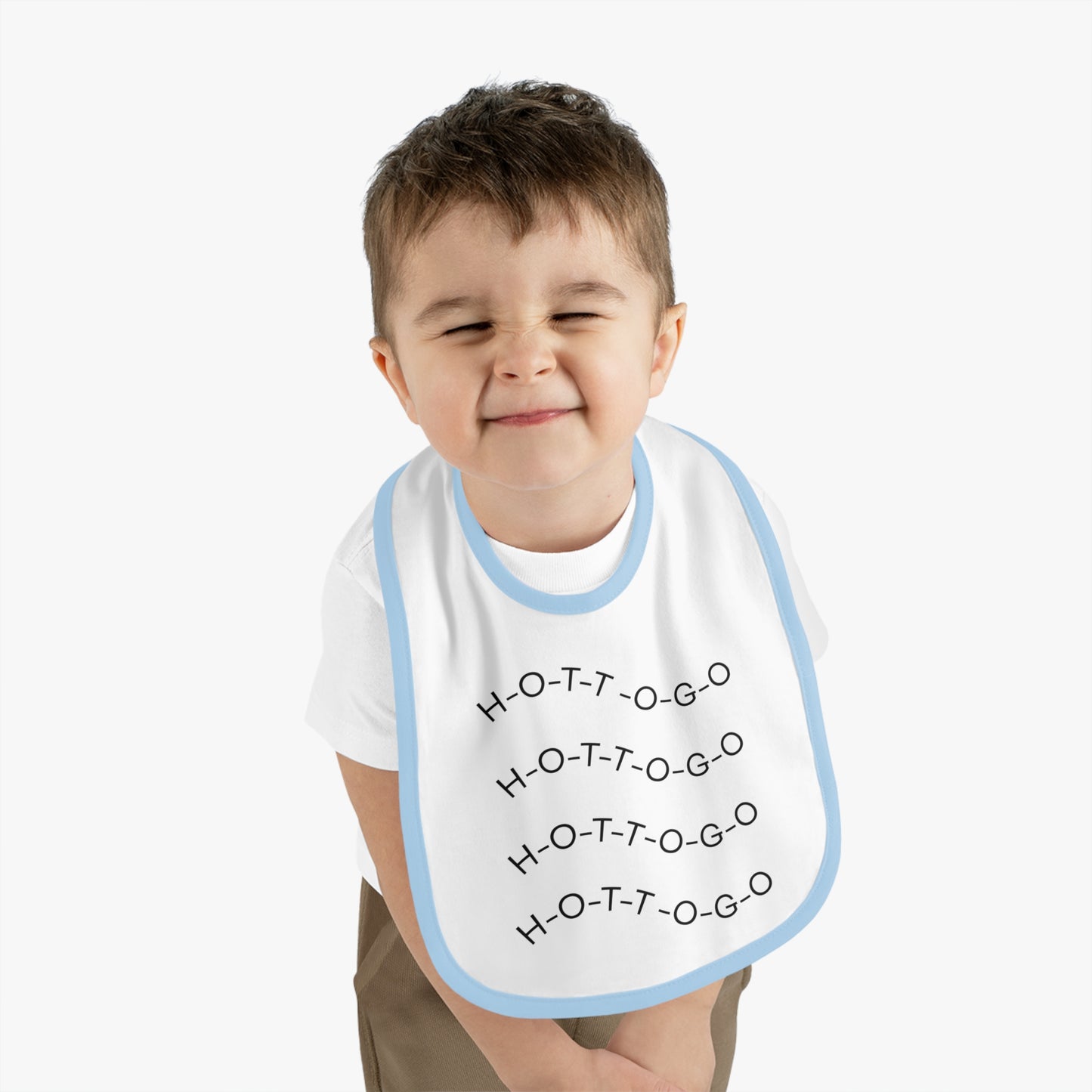 Cute Contrast Trim Baby Bib - Fun 'H-O-T-T-O-G-O' Design for Mealtime