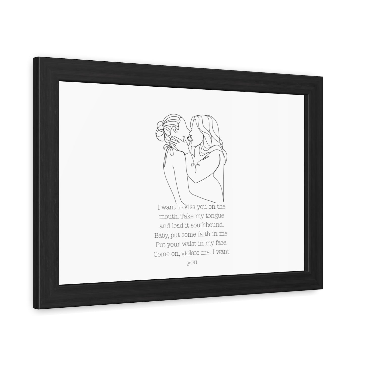 Two Girls Kissing Romantic Framed Poster with Passionate Quote Lesbian