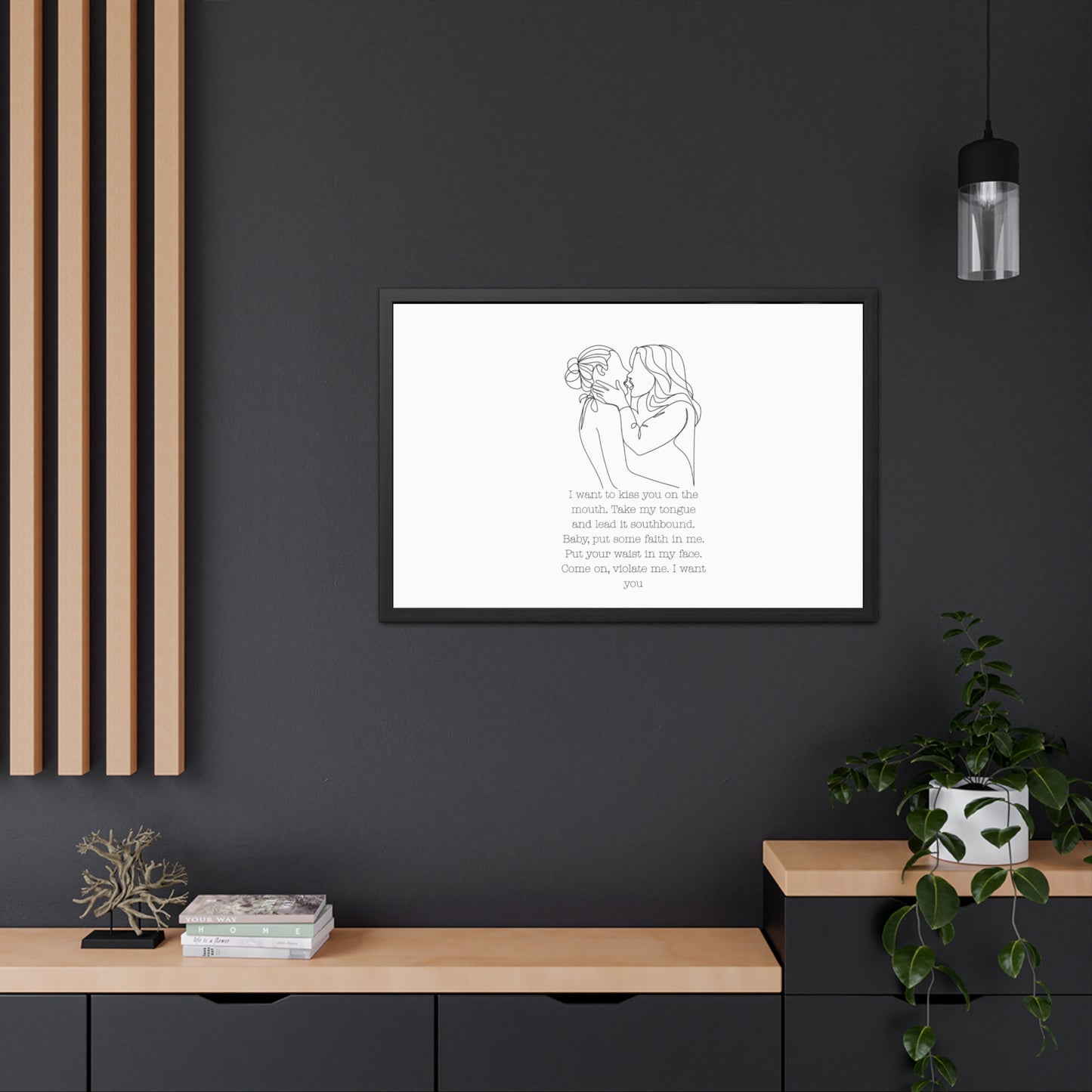 Two Girls Kissing Romantic Framed Poster with Passionate Quote Lesbian