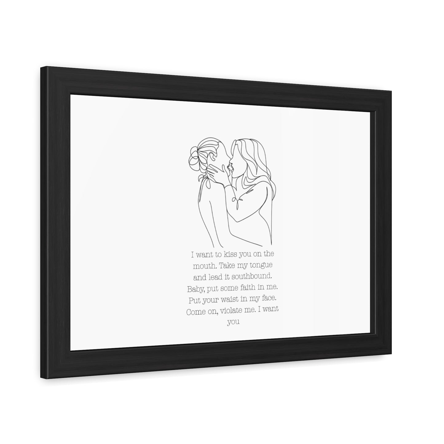 Two Girls Kissing Romantic Framed Poster with Passionate Quote Lesbian