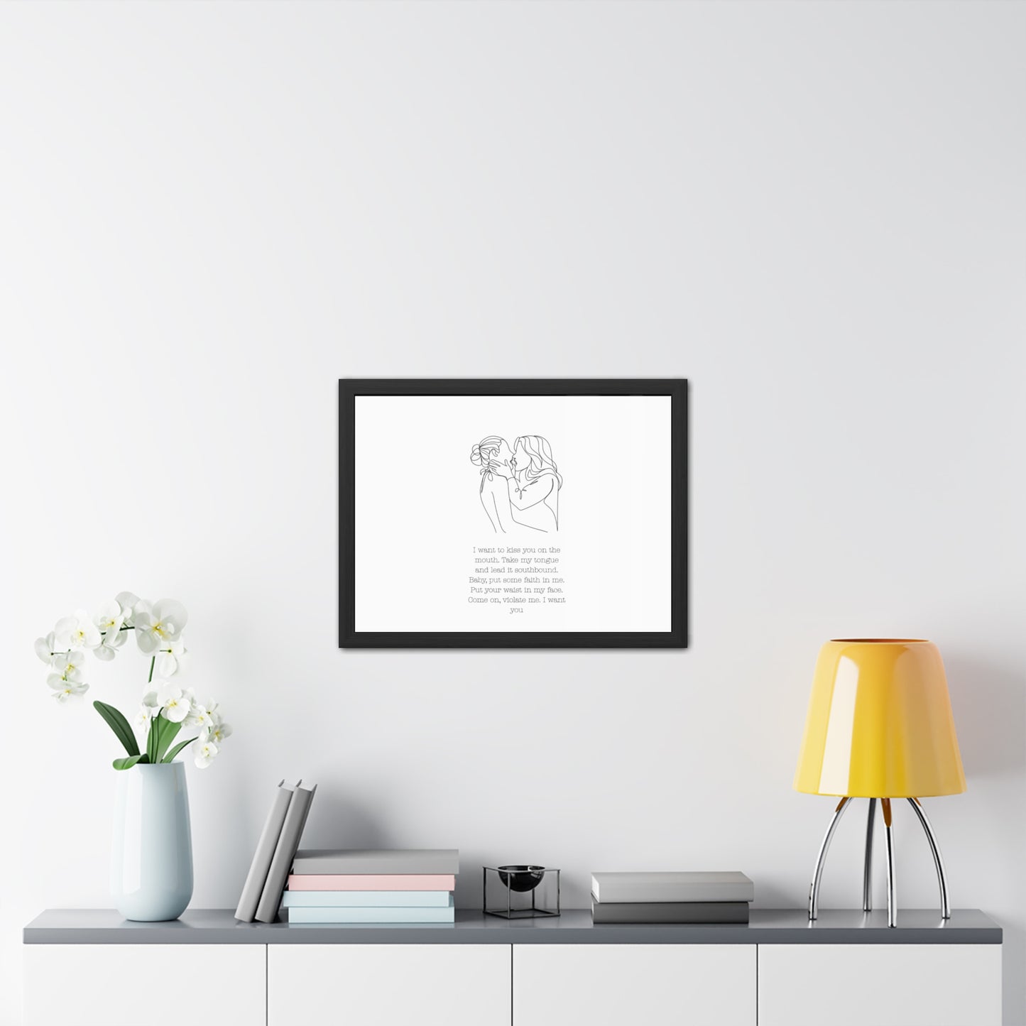 Two Girls Kissing Romantic Framed Poster with Passionate Quote Lesbian