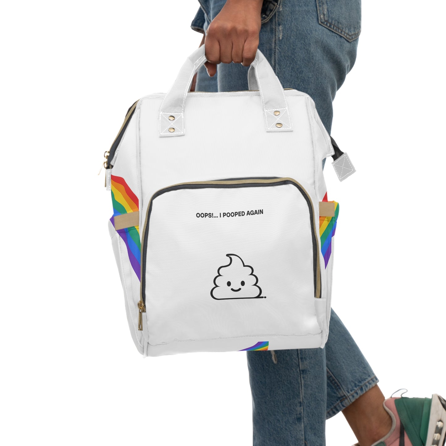 Rainbow Poop Emoji Diaper Backpack - Fun & Functional Baby Gear