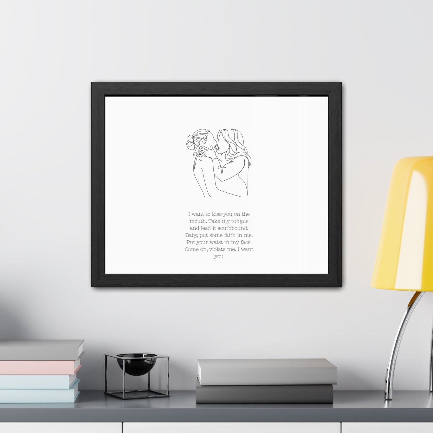 Two Girls Kissing Romantic Framed Poster with Passionate Quote Lesbian