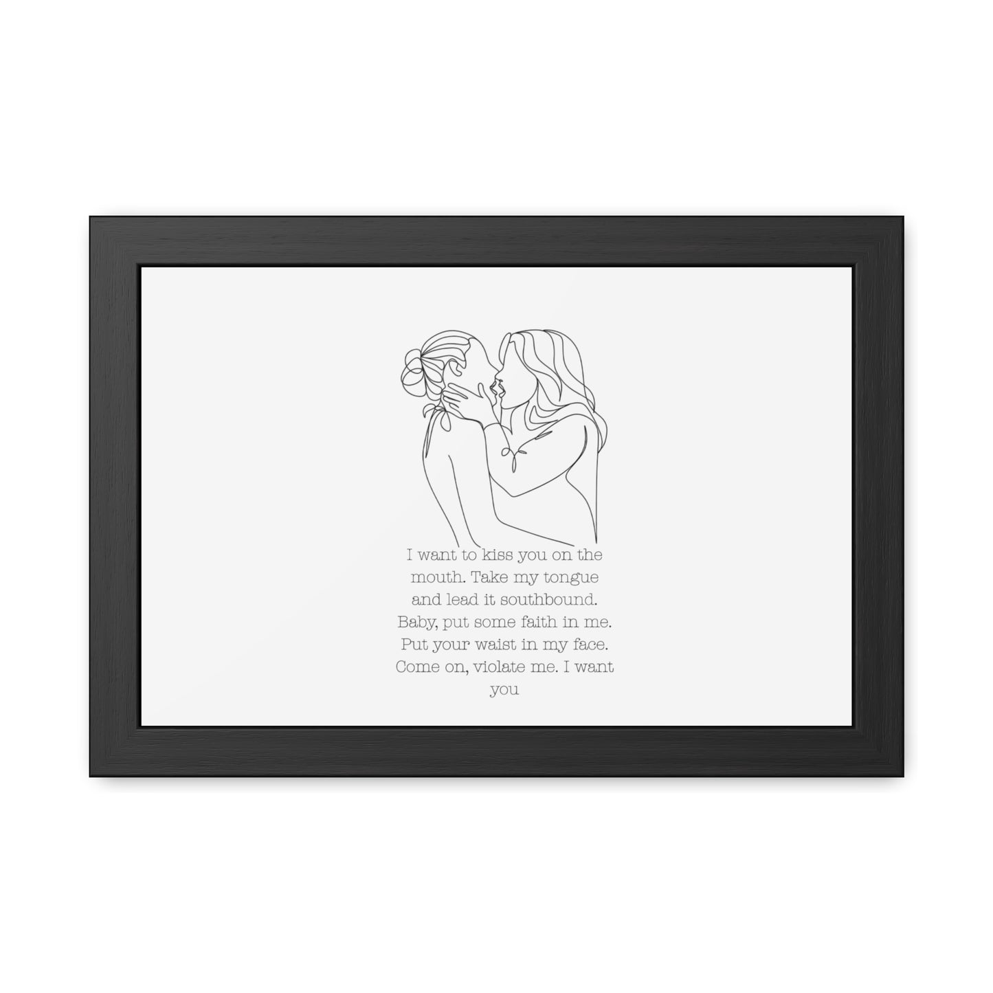 Two Girls Kissing Romantic Framed Poster with Passionate Quote Lesbian