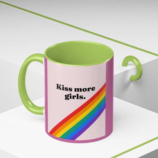 LGBT kiss girls  Rainbow & Cherry Accent Coffee Mug - 11oz & 15oz