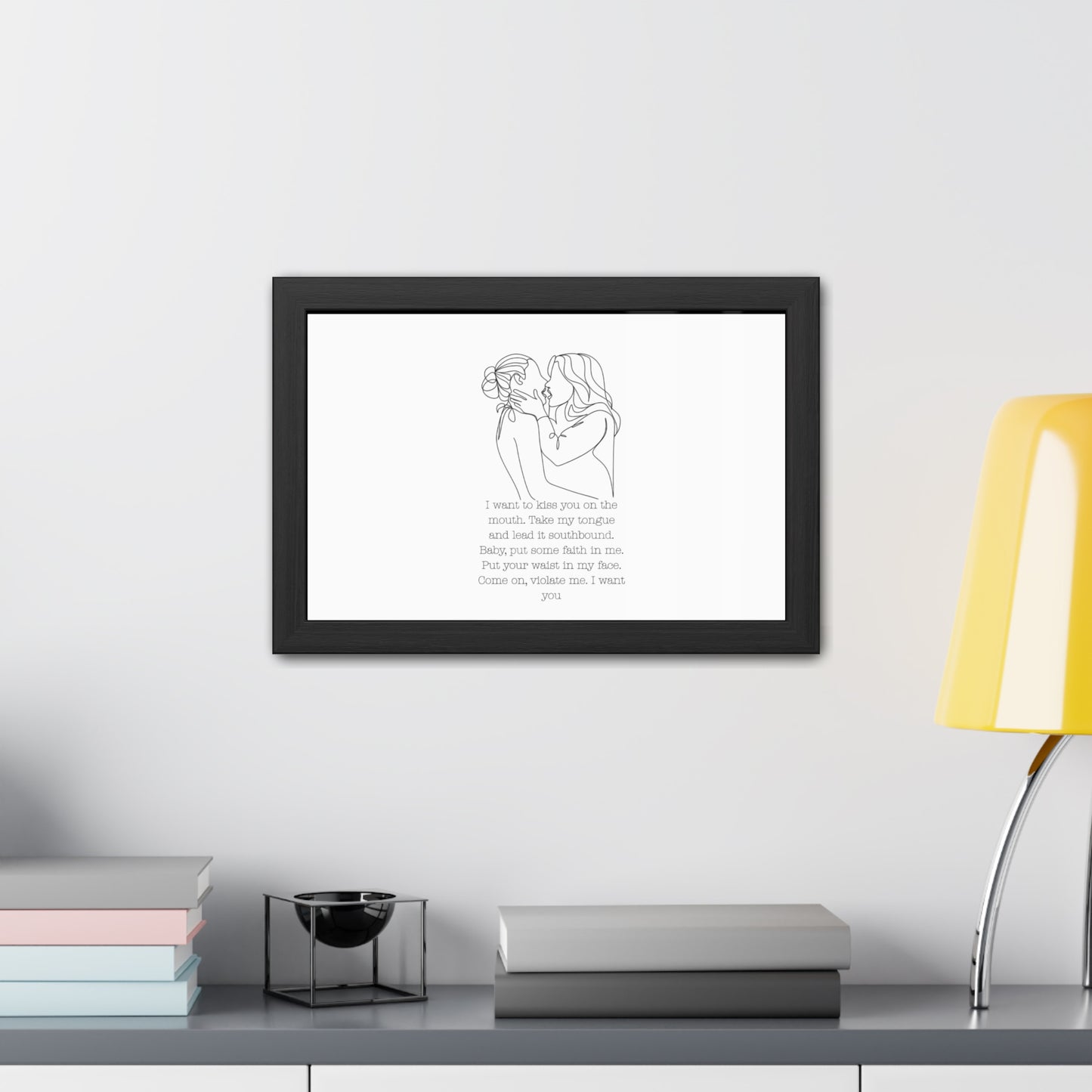 Two Girls Kissing Romantic Framed Poster with Passionate Quote Lesbian