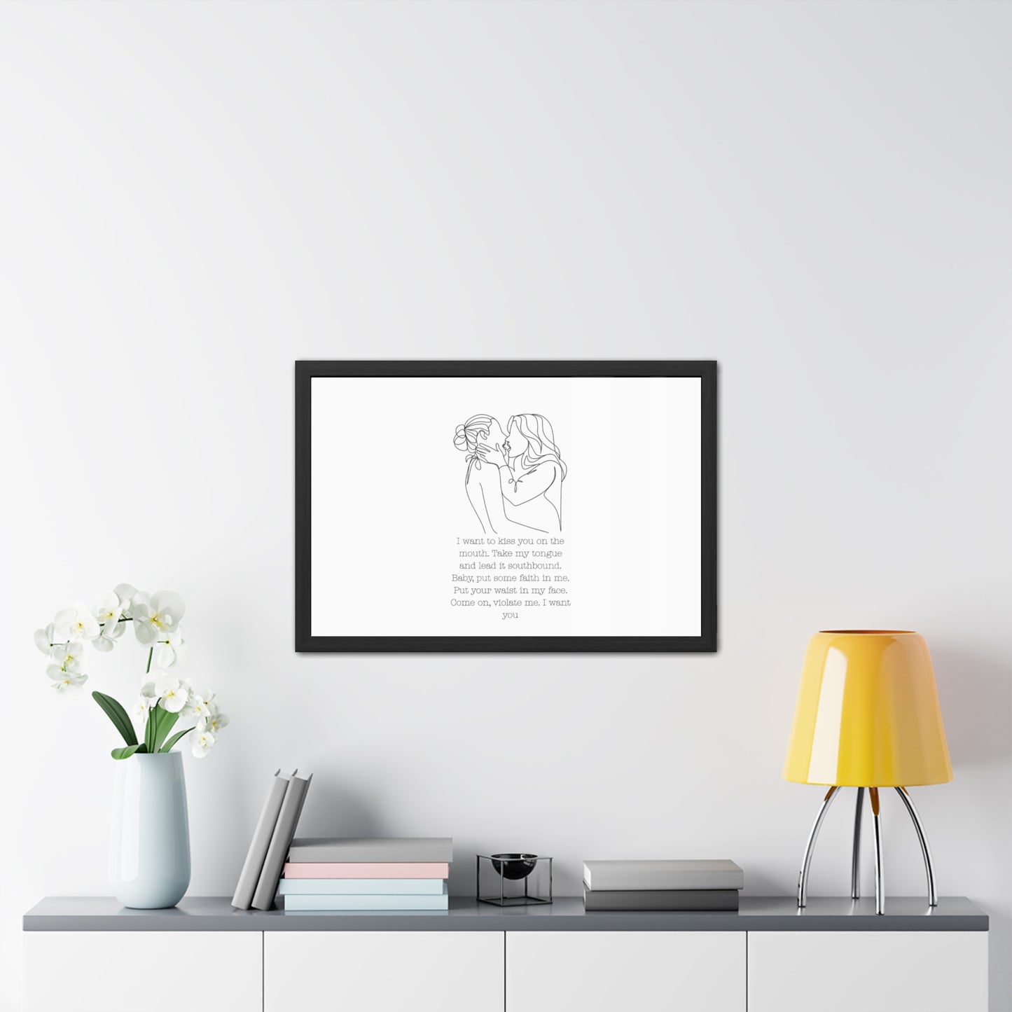 Two Girls Kissing Romantic Framed Poster with Passionate Quote Lesbian