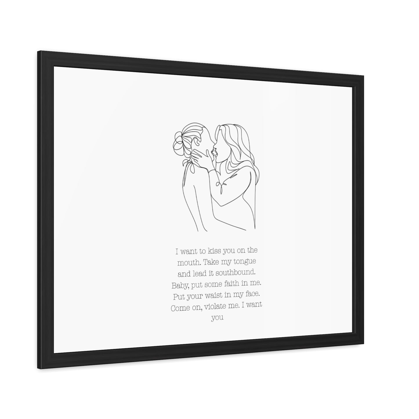 Two Girls Kissing Romantic Framed Poster with Passionate Quote Lesbian