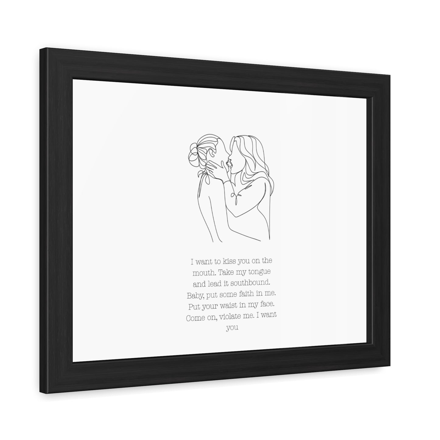 Two Girls Kissing Romantic Framed Poster with Passionate Quote Lesbian